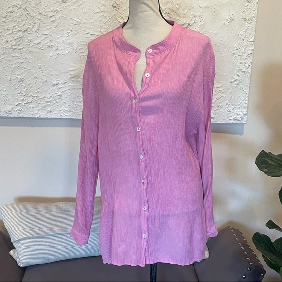 White Fox Womens Take Me Out Oversized Button Down Shirt Crinkle Pink Sz S/M - Picture 2 of 11